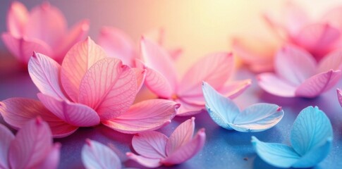 Fototapeta premium Ethereal watercolor petals in gradient colors, watercolor, artistic, colorful