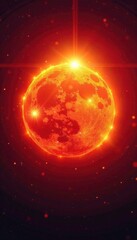 Obraz premium Solar flare with vibrant red and orange hues illuminating a bright vector sun, aurora effect, radiant energy, bright vector sun