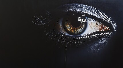 Intense gaze, a close-up of a captivating eye in darkness