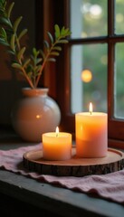 Soothing ambiance with candles and soft music, dim lighting, serene, calmness