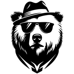 Silhouette portrait of cool bear wearing sunglasses