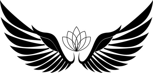 Rose flower with Angel or bird wings. Blackwork tattoo flash. Vintage flower. Highly detailed vector illustration isolated on white.