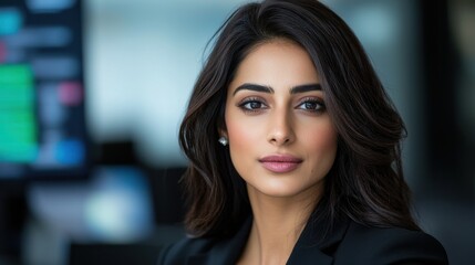 Fototapeta premium Confident and Professional Indian Woman Offering Customer Service and Business Assistance in a Corporate Office Setting