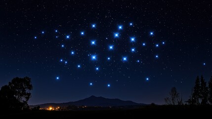 Fototapeta premium Night Sky Constellation Over Distant Mountain Range