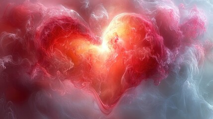 Abstract representation of a glowing heart shape surrounded by colorful swirling smoke patterns