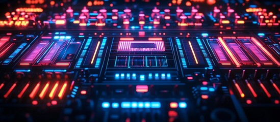 Obraz premium Futuristic control panel with vibrant lights and intricate designs, showcasing technology in use