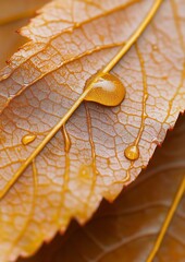 Autumn leaf, dewdrop, macro, nature, fall background, website