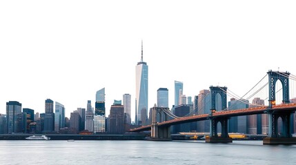 Fototapeta premium Design a stunning panoramic view of Manhattan's iconic skyline set against a crisp white background.