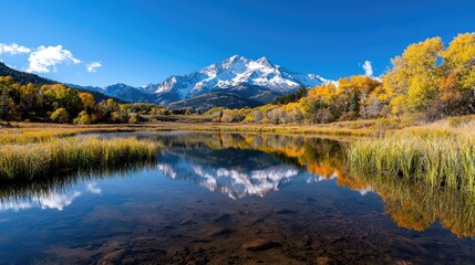 Fototapeta premium Autumnal mountain lake reflection, Colorado (2)