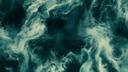 Obraz premium Abstract swirling teal and white patterns evoke a mysterious deep ocean ambiance. AI Generated