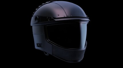Fototapeta premium A futuristic industrial safety helmet with reinforced padding on a sci-fi black background