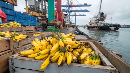 Banana export, port, cargo, shipping, crates