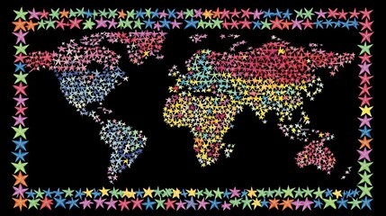Fototapeta premium Colorful star world map vibrant design. AI Generated