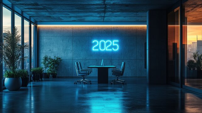 Modern Office 2025 Neon Sign City View Success