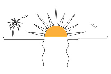 Sunset continues single Line art vector for all type of graphic project