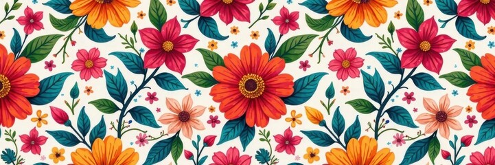 Floral damask with vibrant, abstract blooms in seamless repeat, flowers, botanicals