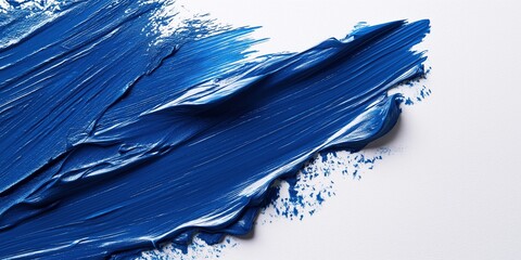 Vibrant, deep blue brushstrokes dance diagonally across a pristine white canvas, crafting an exquisite textured pattern with rich depth and intrigue