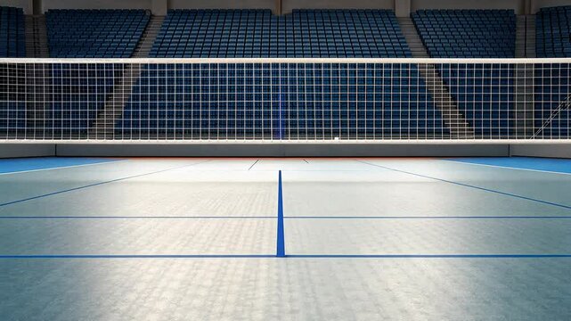 Volleyball court with net in an empty arena