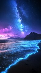 Bioluminescent beach sunset, Milky Way
