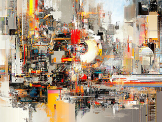 Abstract city collage, urban texture, futuristic background, digital art, website design