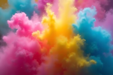 Holi powder explosion of colors in mid air, creating a surreal and abstract effect celebrating holi festival