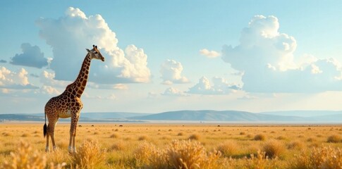 Towering giraffe standing in savannah landscape, giraffe, african plains, safari