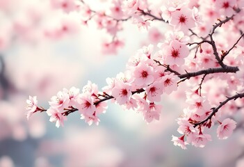 Obraz premium Pink Cherry Blossom Branch Spring Floral Nature Image