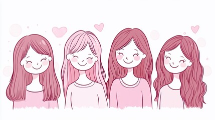 A cute hand drawn cartoon of four women