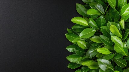 Fototapeta premium Fresh green leaves on dark background (2)