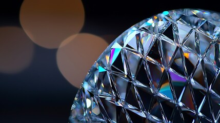 Close-up of a sparkling crystal orb reflecting colorful lights against a dark background