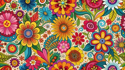 Groovy Floral Aerial Photography: 60s 70s Retro Hippie Abstract Doodle Art Print