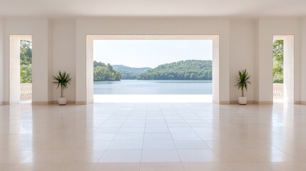 Fototapeta premium Modern building lake view room interior design