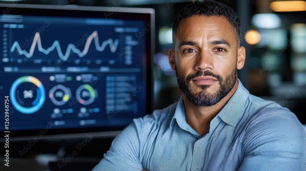 Wall mural powerful business leader reviewing and explaining quarterly financial data key performance indicator