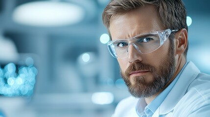 Fototapeta premium High Tech Research Scene Showcasing a Scientist Conducting Experiments and Analyses in a Cutting Edge Futuristic Laboratory Environment with Advanced Equipment and Digital Analytics