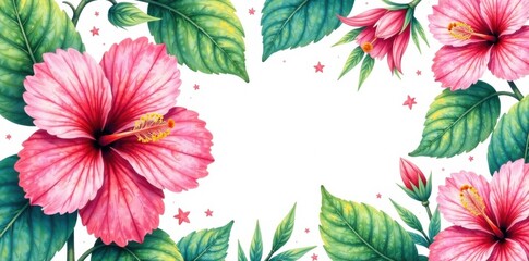 Vibrant hibiscus leaves with tropical patterns in watercolor style, isolated on white background, leaves, hibiscus, tropical