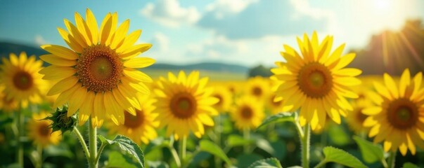 Vibrant sunflowers standing tall and proud , colorful, bright, summer