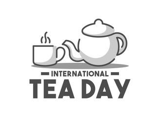 International Tea Day. May 21. Teapot and glass of hot tea line icon. Line design vector. Doodle. White background. Poster, banner, card, background.