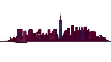 Design a stunning panoramic view of Manhattan's iconic skyline set against a crisp white background.