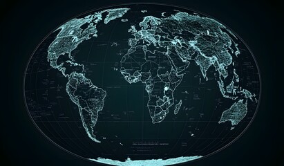 Global network map, digital world, futuristic design, world map graphic, digital illustration, abstract, world connections