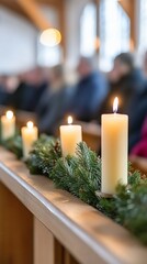 Church candles, winter service, congregants