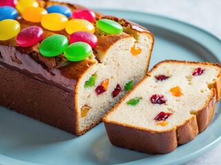 Sweet Loaf Cake Topped with Colorful Candies