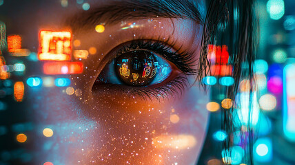female Eye city lights abstract modern background