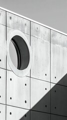 Circular window, concrete wall, sunlight shadow, modern building, architectural detail