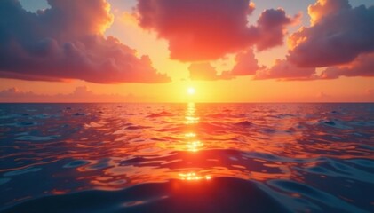 Obraz premium Warm glow of sunset on a body of water with soft focus, warm glow, blurred background, ocean