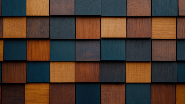 Creative wooden texture background with multi toned squares, showcasing variety of rich colors and patterns that evoke warmth and natural beauty