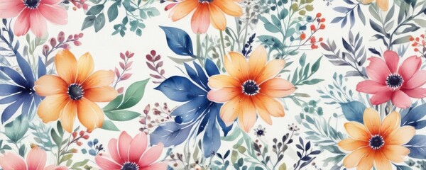 Watercolor abstract floral pattern on white background , art, design, abstract