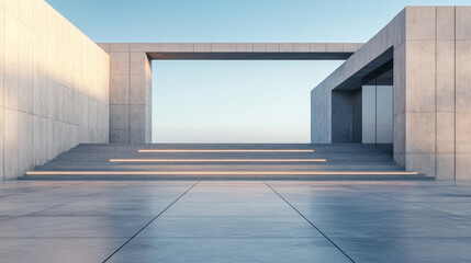 Modern minimalist architecture with concrete steps and open space