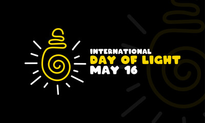 International Day of Light. May 16. Hand drawn light line icon. Abstract line. Black background. Poster, banner, card, background.