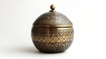 Ornate Gold-Colored Decorative Bowl on White Background