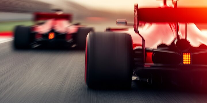 A race between F1 cars at Silverstone, the world's oldest Grand Prix circuit.